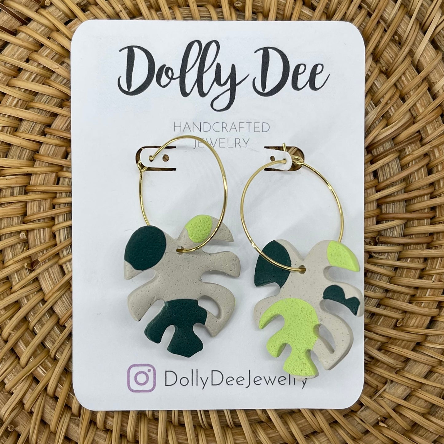 Green Splotch Monstera Hoops